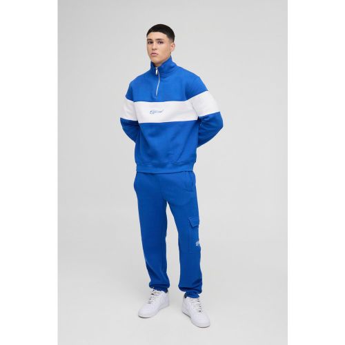 Tuta sportiva Man Regular Fit a losanghe a blocchi di colore con zip e collo a imbuto - boohoo - Modalova