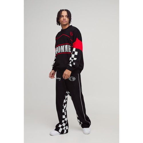 Tuta sportiva in maglia felpata oversize con pantaloni a zampa da moto e joggers - boohoo - Modalova