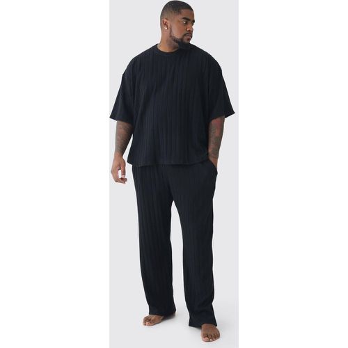 Set da casa Plus Size oversize a coste super morbide - T-shirt & pantaloni tuta neri - boohoo - Modalova