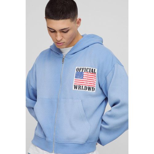 Sudadera Con Capucha Y Cremallera Con Estampado De Tela Gofre Y Sol Desteñido - boohoo - Modalova