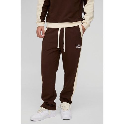 Pantalón Deportivo Ajustado De Tela Rizo Con Bordado, Panel Lateral Y Colores En Bloque - boohoo - Modalova