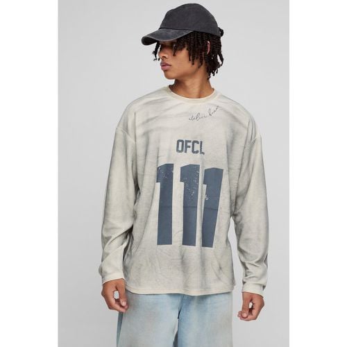 Camiseta Oversize De Manga Larga Con Lavado A La Piedra Y Estampado De Motociclismo De Tela Rizo - boohoo - Modalova