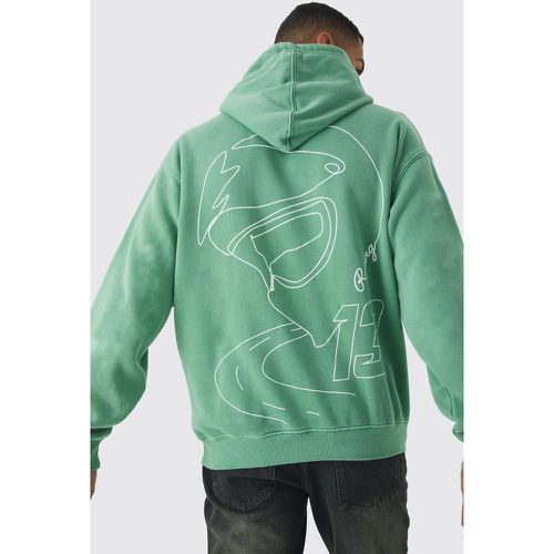 Sudadera Oversize Desteñida Con Capucha Y Estampado Gráfico De Dibujo De Motociclismo - boohoo - Modalova