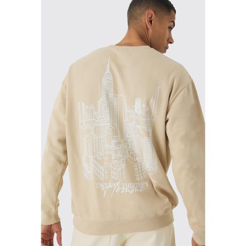 Sudadera Oversize Con Estampado Gráfico De Paisaje Y Ciudad Dibujada - boohoo - Modalova