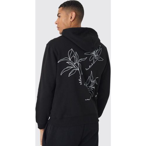 Felpa con grafica di fiori, ricami, zip e cappuccio - boohoo - Modalova