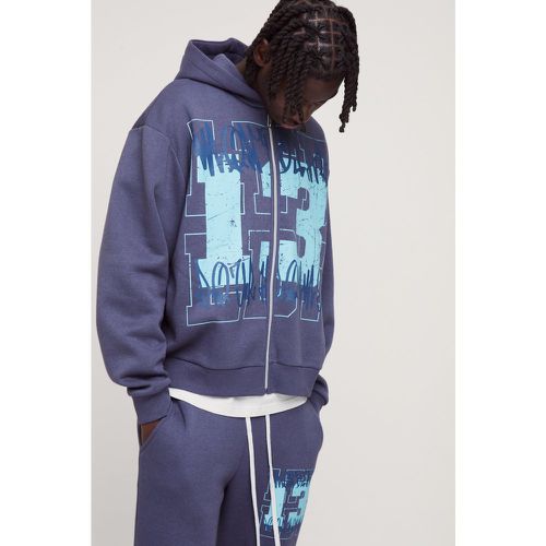 Felpa squadrata oversize stile college stile Graffiti 13 con zip e cappuccio - boohoo - Modalova