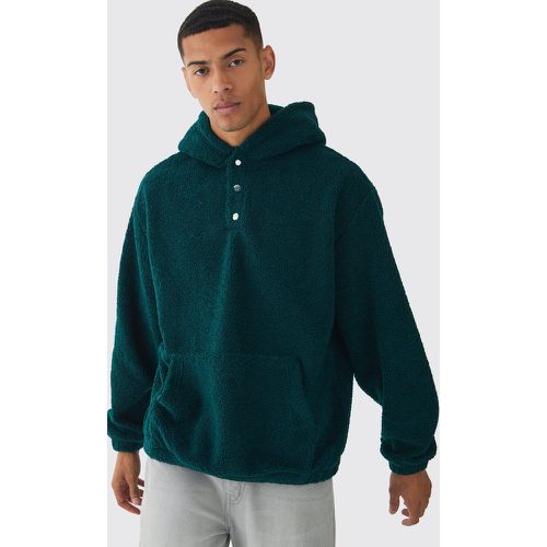 Sudadera Oversize De Bouclé Con Capucha Y Cuello De Botones De Presión - boohoo - Modalova