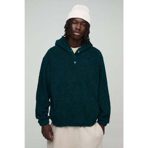 Sudadera Oversize De Bouclé Con Capucha Y Cuello De Botones De Presión - boohoo - Modalova