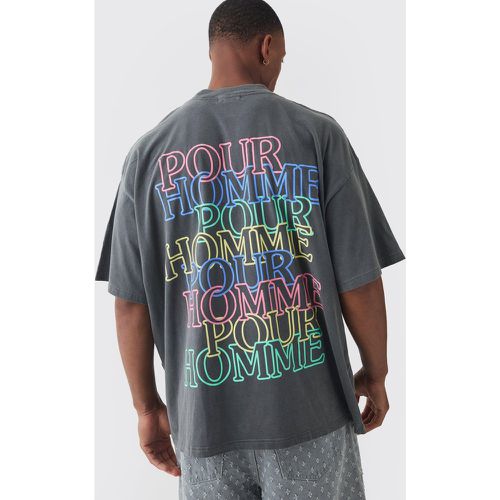 Oversized Extended Neck Homme Wash Print T-Shirt - boohoo - Modalova