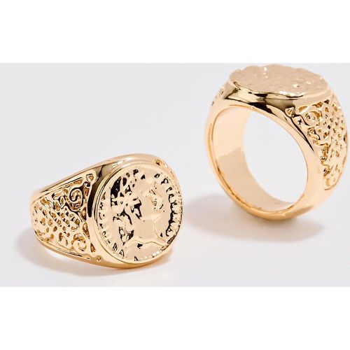 Pack De 2 Anillos Sello Dorados - boohoo - Modalova