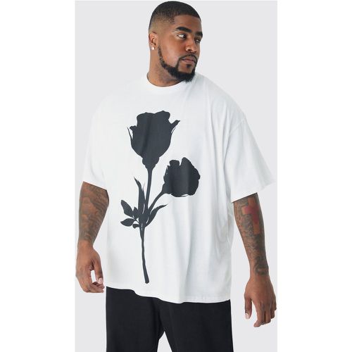 Plus Mono Placement Floral Printed T-shirt In White - boohoo - Modalova