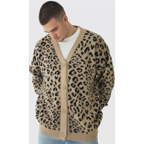 Cárdigan Tall Oversize De Punto Cardado Con Estampado De Leopardo - boohoo - Modalova