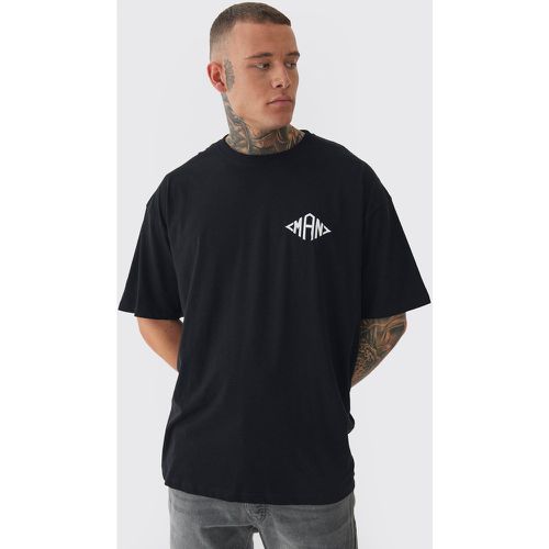 Camiseta Tall Oversize Negra Con Bordado Man De Rombos - boohoo - Modalova