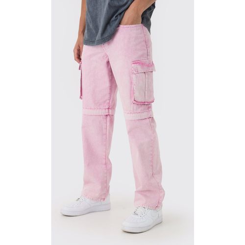 Pantalón Holgado Cargo De Sarga Con Lavado De Ácido Y Cremallera - boohoo - Modalova