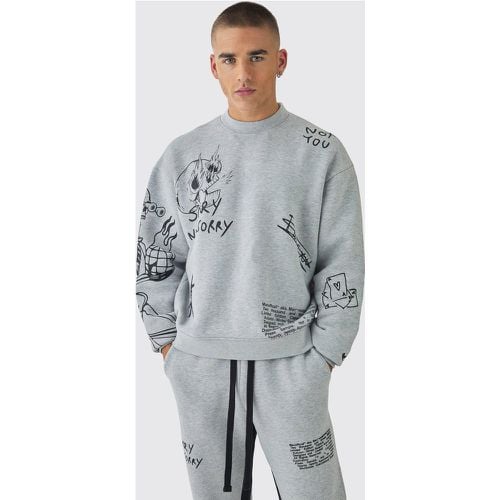 Sudadera Oversize Con Cuello Extendido Y Estampado De Garabato De Aop - boohoo - Modalova