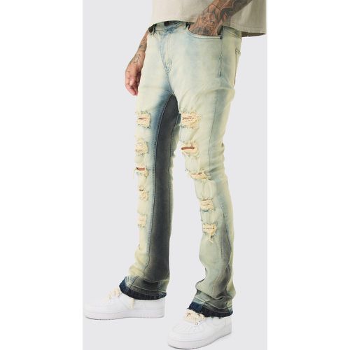 Jeans a zampa Tall Skinny Fit in Stretch con strappi e inserti - boohoo - Modalova