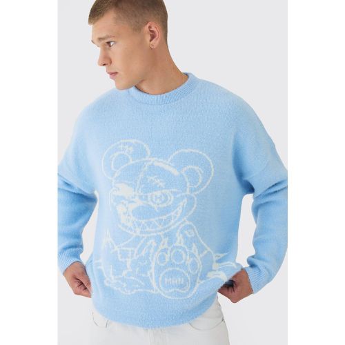 Maglione squadrato oversize blu con morbido orsetto - boohoo - Modalova