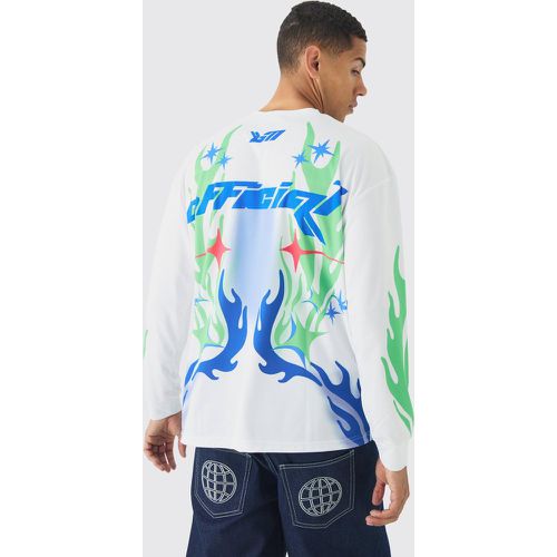 Camiseta Oversize De Malla Cerrada Con Grafiti Y Estampado De Motociclismo - boohoo - Modalova