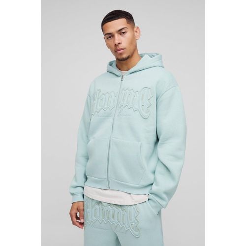 Felpa oversize Homme con applique, zip e cappuccio - boohoo - Modalova