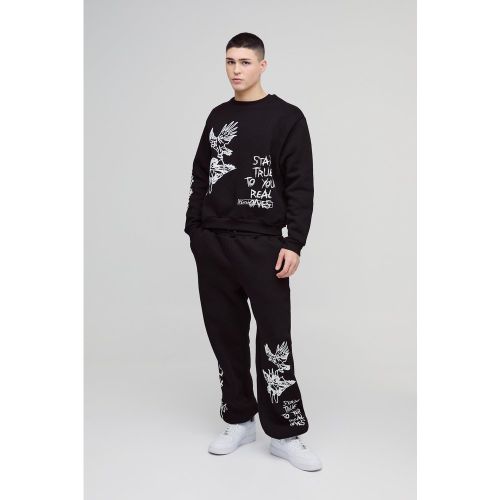 Chándal Oversize Recto Con Sudadera Y Eslogan De Grafiti - boohoo - Modalova