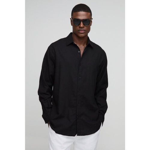 Camicia super oversize a maniche lunghe in lino con colletto - boohoo - Modalova