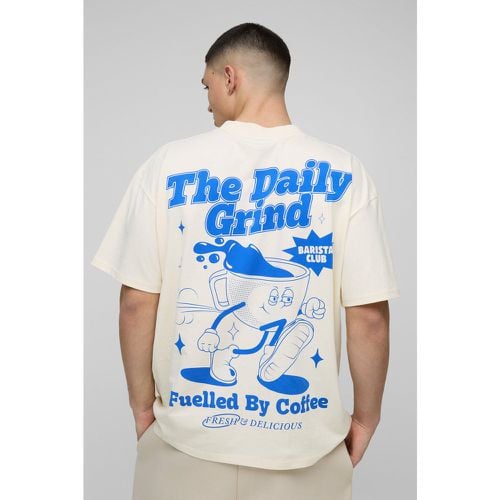 T-shirt oversize con grafica di fumetto Daily Grind e girocollo esteso - boohoo - Modalova