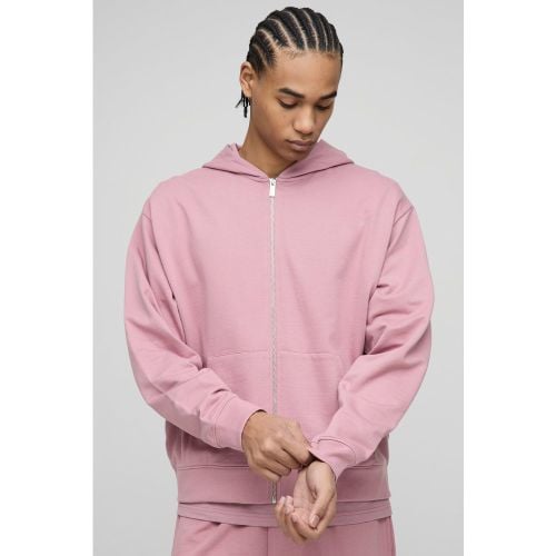 Felpa Squadrata Oversize Basic Con Zip E Cappuccio - boohoo - Modalova