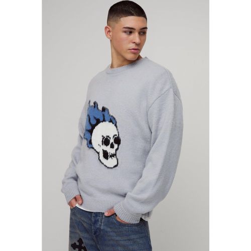 Oversized Skull Graphic Fluffy Knitted Jumper - boohoo - Modalova