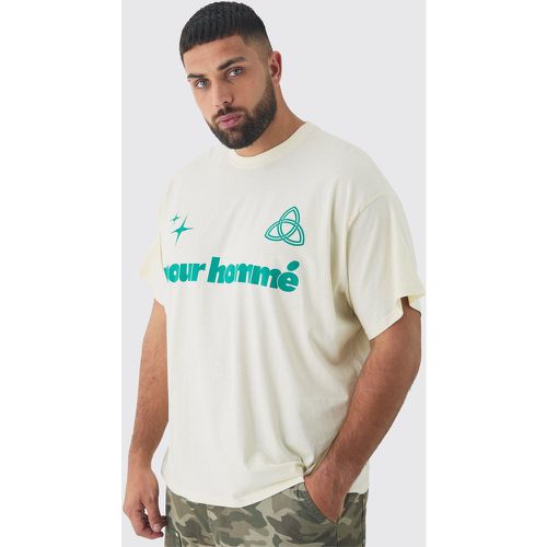 T-shirt Plus Size oversize con grafica Pour Homme color ecru - boohoo - Modalova