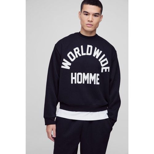 Felpa squadrata oversize con stampa Worldwide - boohoo - Modalova