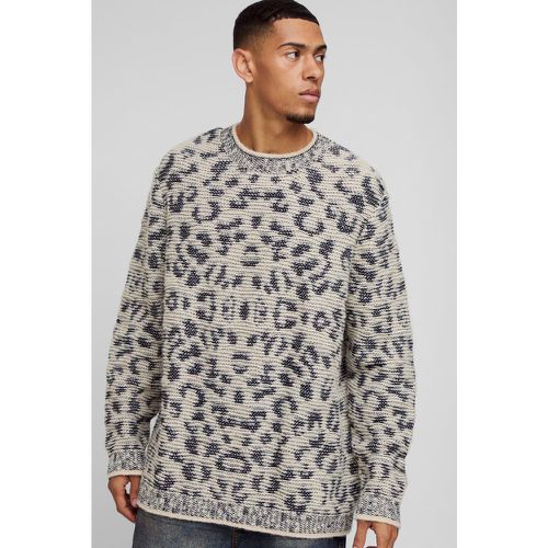 Jersey Oversize De Punto Cardado Con Estampado De Leopardo Y Jacquard - boohoo - Modalova