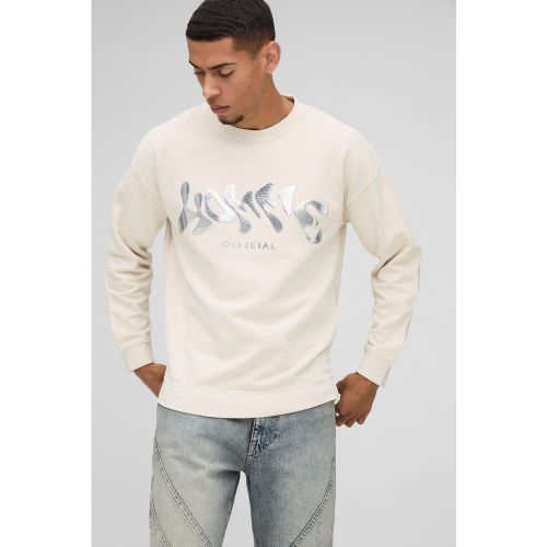 Sudadera Oversize Metálica Con Lavado A La Piedra Homme - boohoo - Modalova