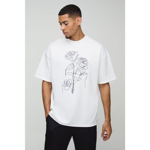 T-shirt oversize in Scuba con disegni a fiori e linee - boohoo - Modalova