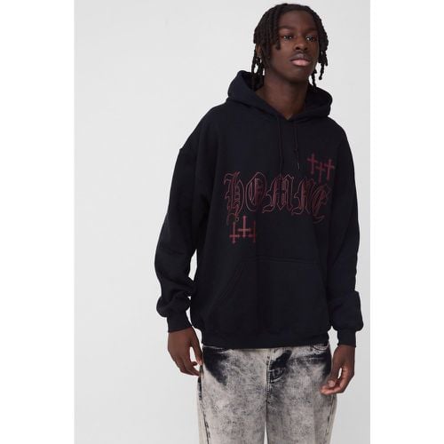 Felpa oversize Homme con grafica a croce e cappuccio - boohoo - Modalova