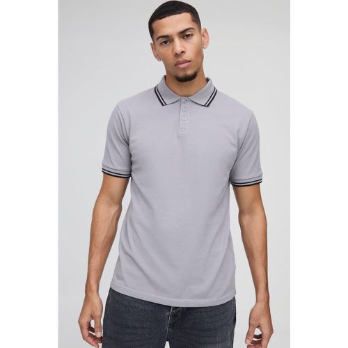 Polo De Piqué Ajustado, Gris - boohoo - Modalova