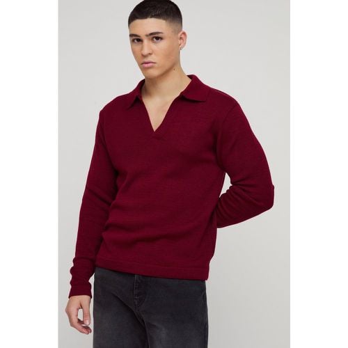 Polo a maniche lunghe in maglia Regular Fit con colletto a V profondo e rever - boohoo - Modalova