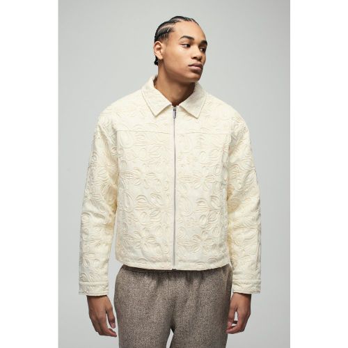 Giacca Harrington squadrata in twill a fiori con applique all over - boohoo - Modalova