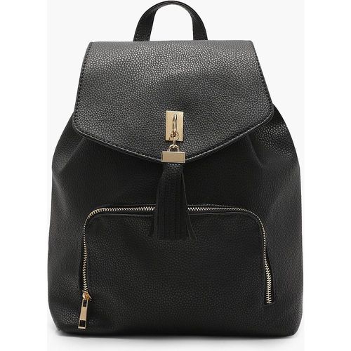 Mochila Con Borla De Flecos, Negro - boohoo - Modalova