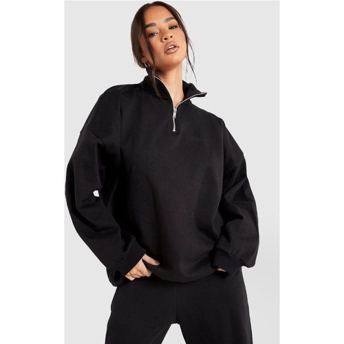 Felpa Premium con zip corta, Nero - boohoo - Modalova