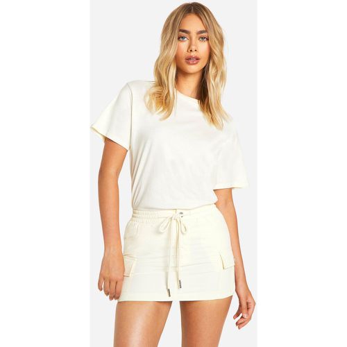 Camiseta Oversize Básica, Cream - boohoo - Modalova