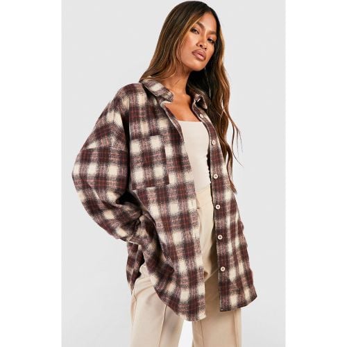 Camicia a quadri oversize, Tan - boohoo - Modalova