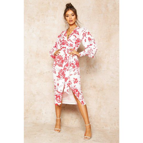 Vestito midi a fiori con scollatura e laccetti in vita - boohoo - Modalova