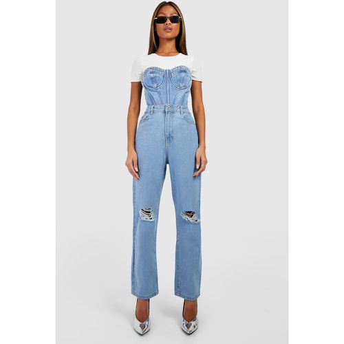 Jeans dritti Basic a vita alta effetto smagliato - boohoo - Modalova