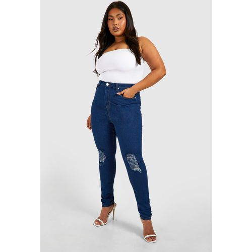 Jeans Plus Size Skinny Fit a vita alta effetto smagliato - boohoo - Modalova