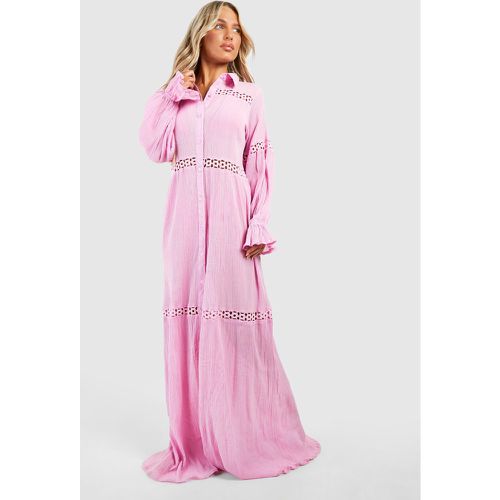 Vestito maxi da mare in pizzo effetto crespo con nappe - boohoo - Modalova