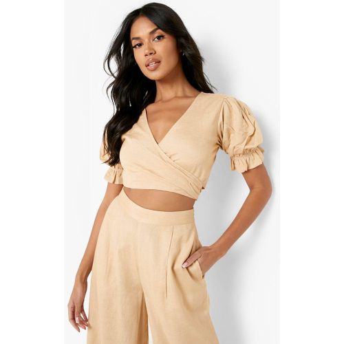 Crop top scaldacuore in lino, Beige - boohoo - Modalova