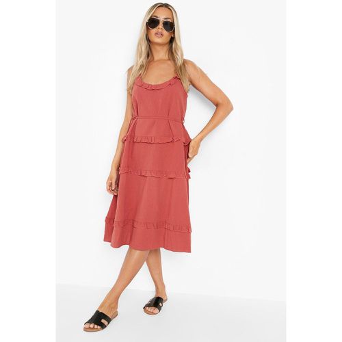 Vestido Midi Skater Escalonado De Estopilla Con Volante - boohoo - Modalova