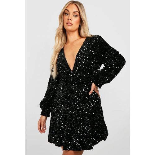 Vestito Skater Plus Size con paillettes e ruches in vita - boohoo - Modalova