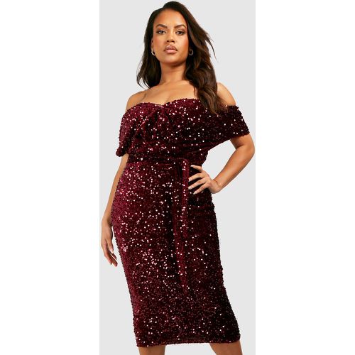 Vestito scaldacuore midi Plus Size con paillettes e spalle scoperte - boohoo - Modalova