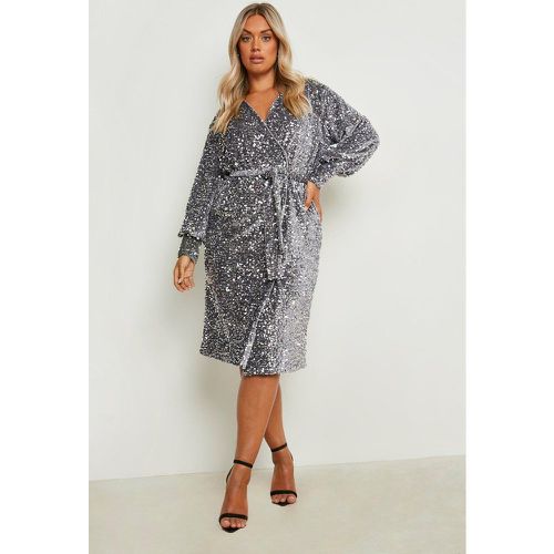 Vestido Plus Midi Cruzado De Terciopelo Y Lentejuelas - boohoo - Modalova